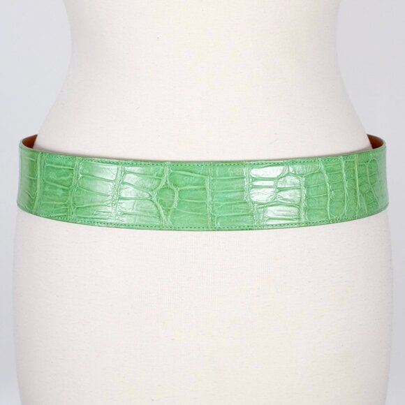 Ralph Lauren Collection Belt sz M alligator green gold horseshoe buckle main image 10